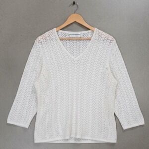 i.magnin Vintage Cashmere Sweater  Cream Beaded Pointelle Knit size Large